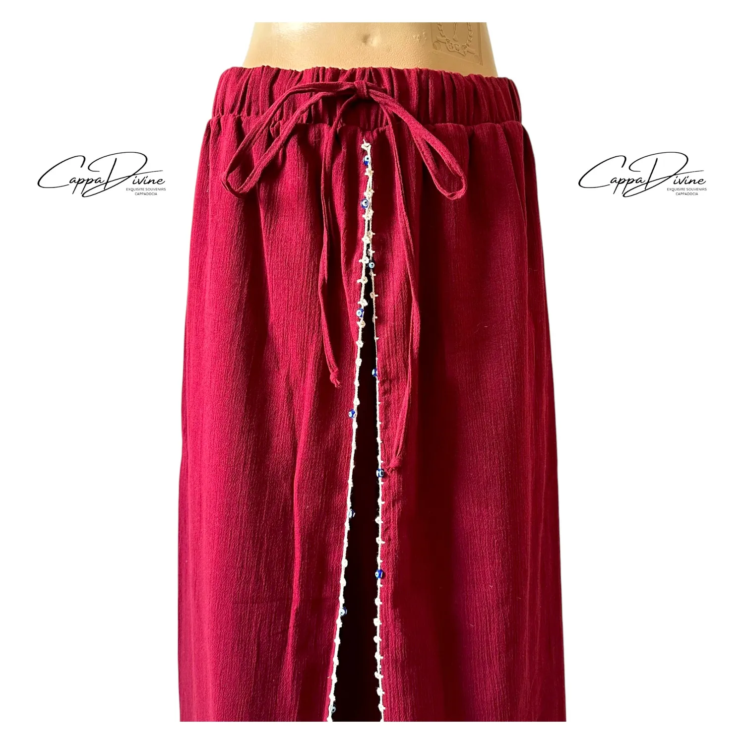 Cotton Slit Pants – Evil Eye Needle Lace Detailing