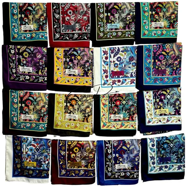 Silk Scarf - Square & Peacock Feather Pattern